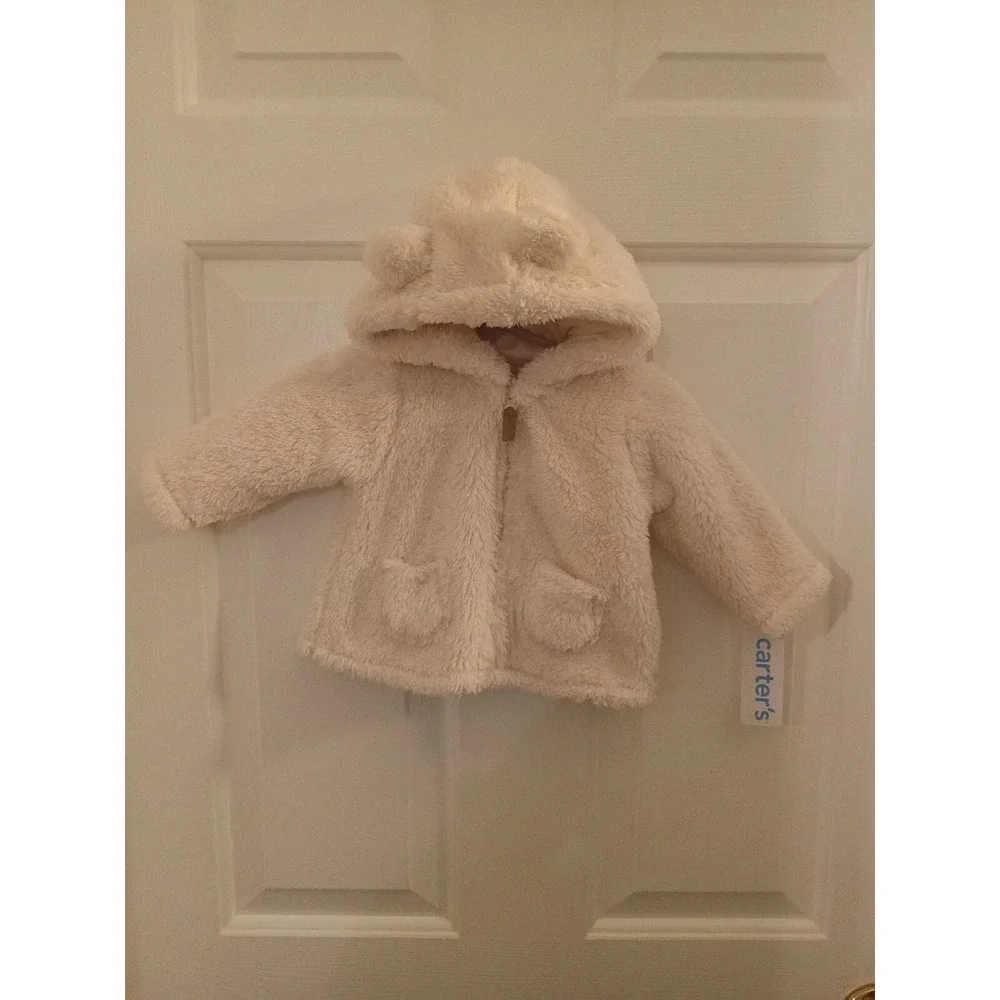 Carters Baby Girl Pink‎ Sherpa Jacket Size 3 Months Bear Hood Full Zip New